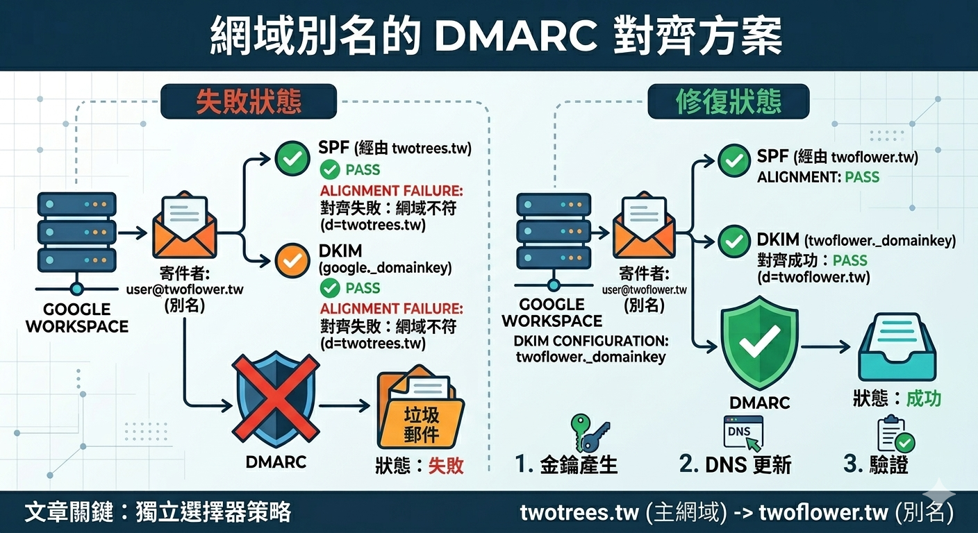 網域別名的 DMARC 對齊方案